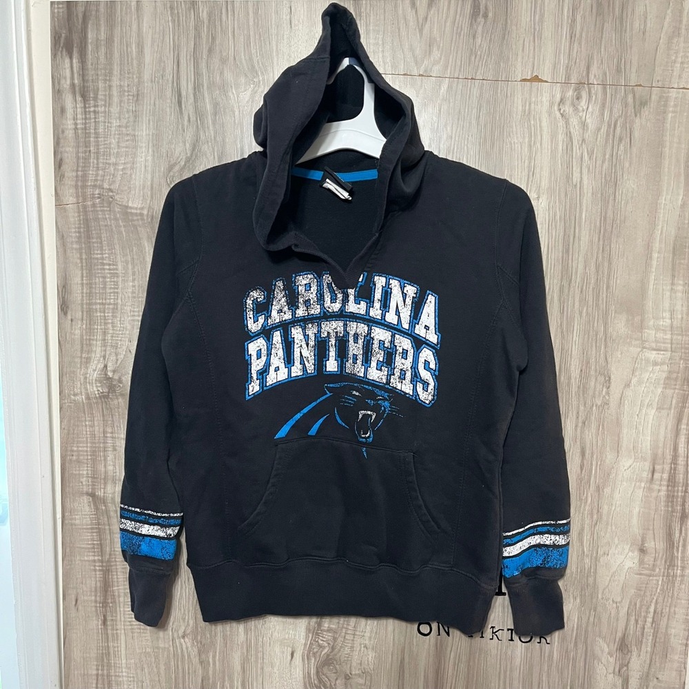 Carolina Panthers NFL Team Apparel Womens Small Black Pullover Hoodie Sweatshirt